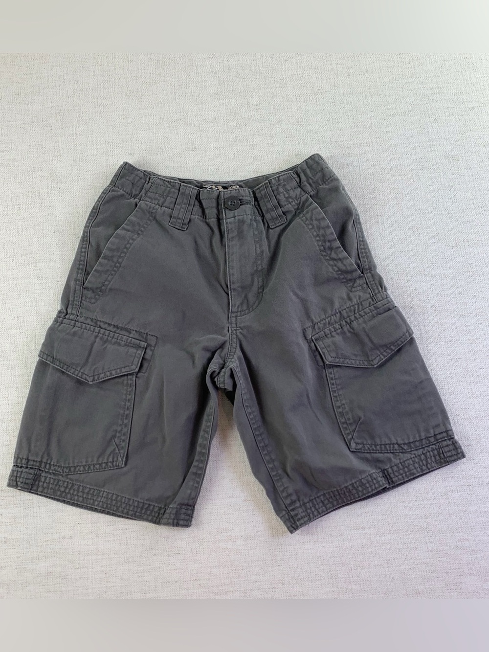 First Wave boy's cargo chino shorts in gray size 10 adjustable waist 100% cotton